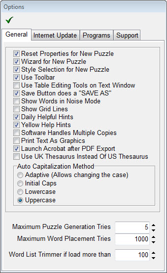 General Options Window